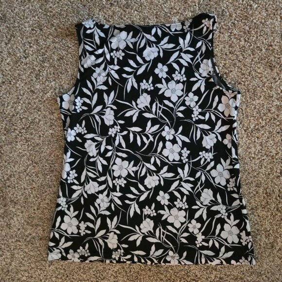 Small Susan Graver Sleeveless Tank Top Liquid Knit Black and White Floral - Picture 6 of 9